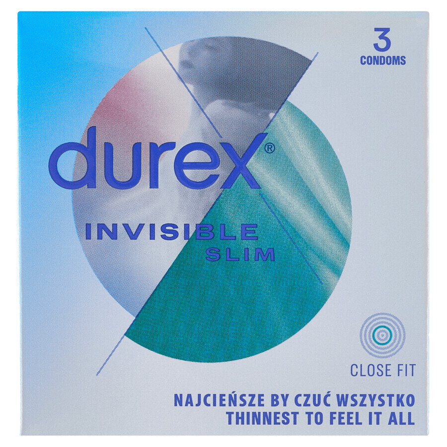 Durex Invisible Close Fit, preservativi abbinati, 3 pezzi