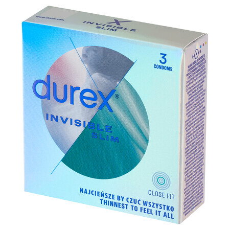 Durex Invisible Close Fit, preservativi abbinati, 3 pezzi