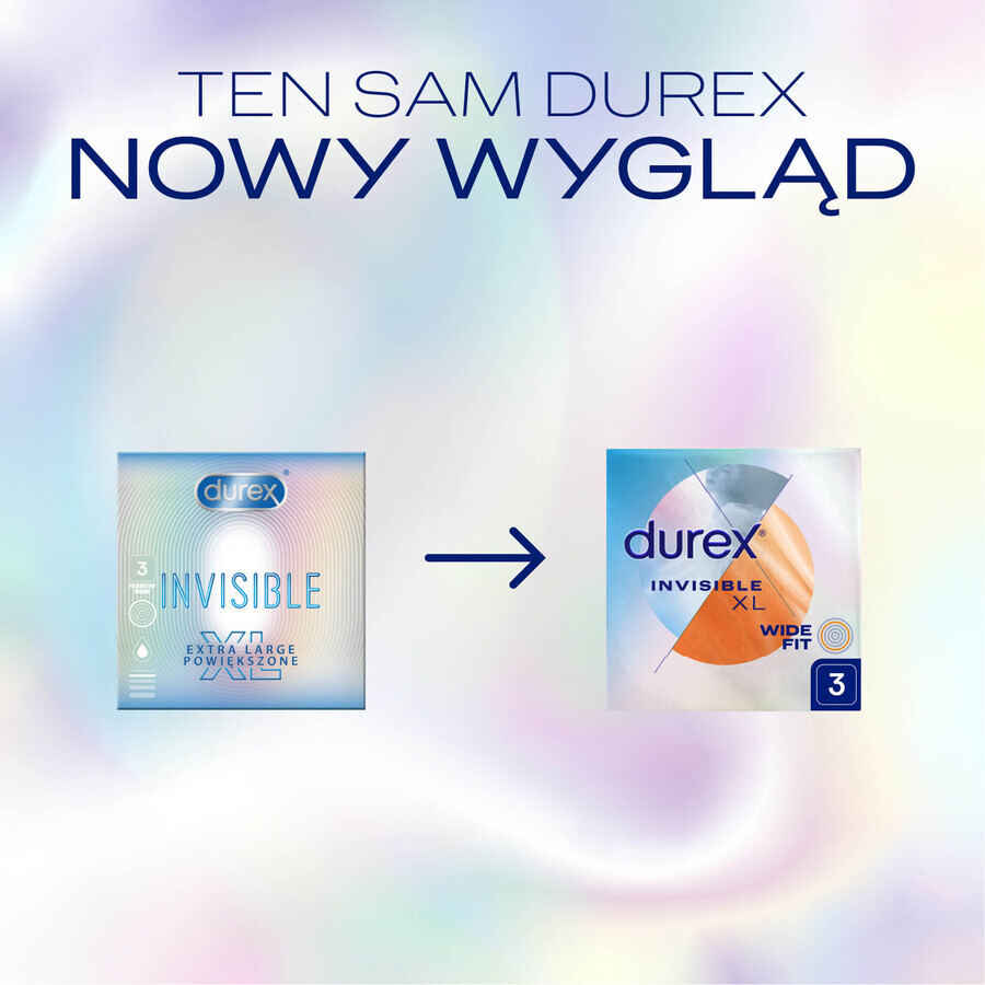 Durex Invisible XL, preservativi extra-sottili allargati, 3 pezzi