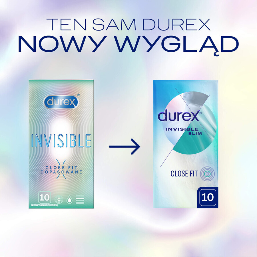 Durex Invisible Close Fit, preservativos ajustados, 10 piezas