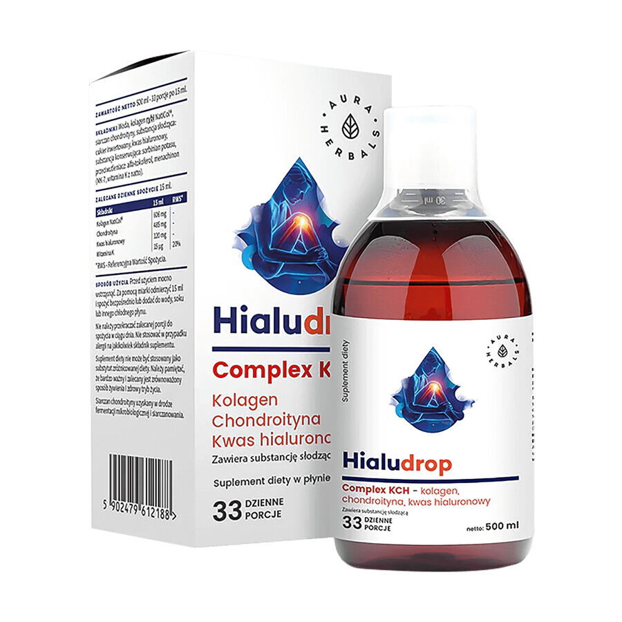 Aura Herbals, Hialudrop Complex, collageen, chondroïtine, hyaluronzuur, 500 ml