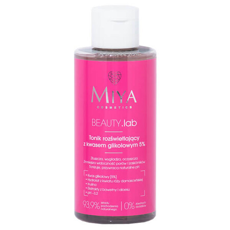 Miya BEAUTY.lab, tonique illuminant à l'acide glycolique 5%, 150 ml