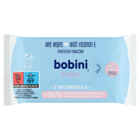 Bobini Baby, lingettes humides pour bébés dès le premier jour et enfants, avec vitamine E, 60 pièces