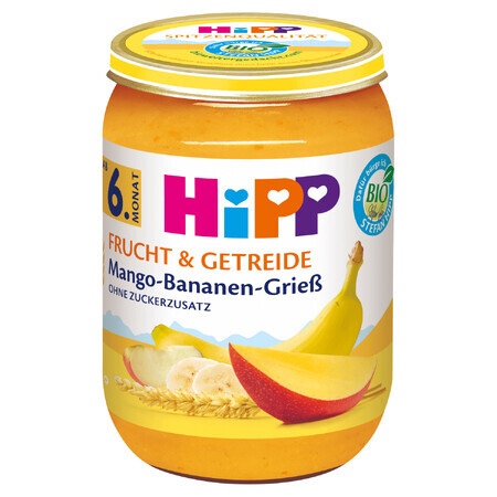 HiPP Fruits et Céréales Bio, mangue avec banane et semoule, à partir de 6 mois, 190 g