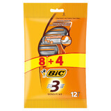 BIC 3 Sensitive Pouch, rasoir pour homme, trois lames, 12 pièces