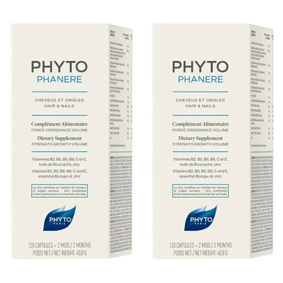 Phyto Phytophanere set, gélules fortifiantes pour les cheveux et les ongles, 2 x 120 gélules