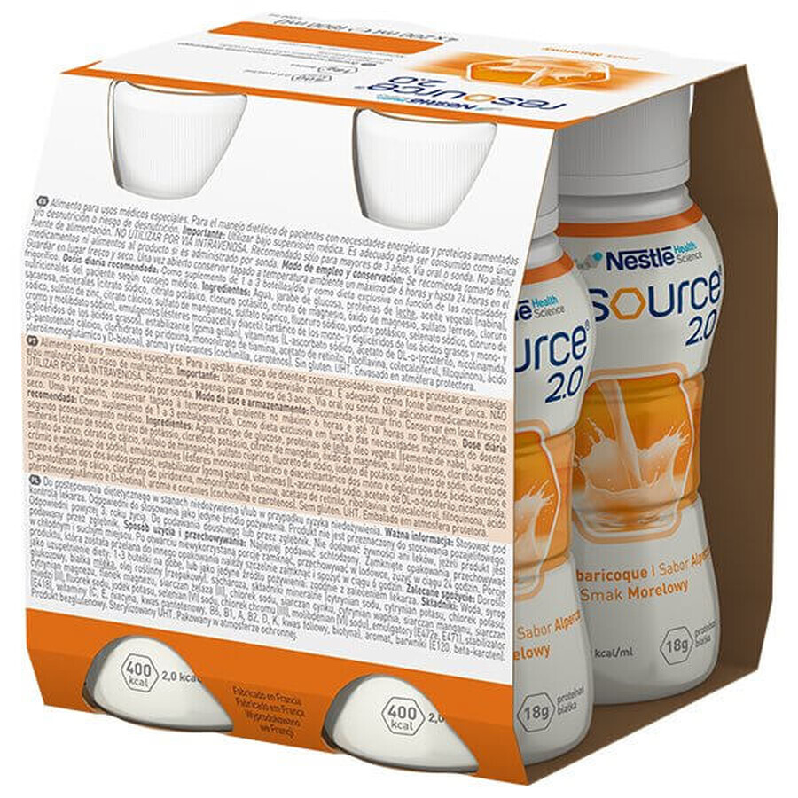 Resource 2.0, supplément nutritionnel, saveur abricot, 4 x 200 ml