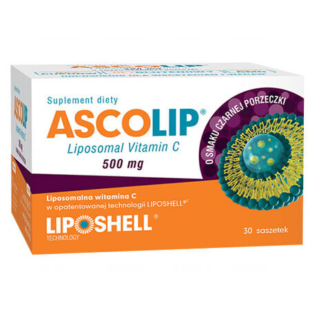 Ascolip, vitamine C liposomale 500 mg, arôme cassis, gel oral, 5 g x 30 sachets