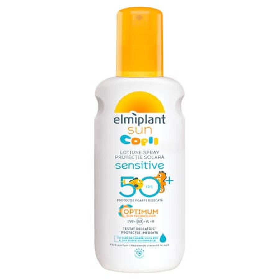 Lotion en spray pour enfants avec haute protection solaire Sensitive SPF 50 Optimum Sun, 200 ml, Elmiplant