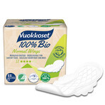 Vuokkoset, serviettes hygiéniques en coton biologique, 100% Bio, Ailes normales, 12 pièces