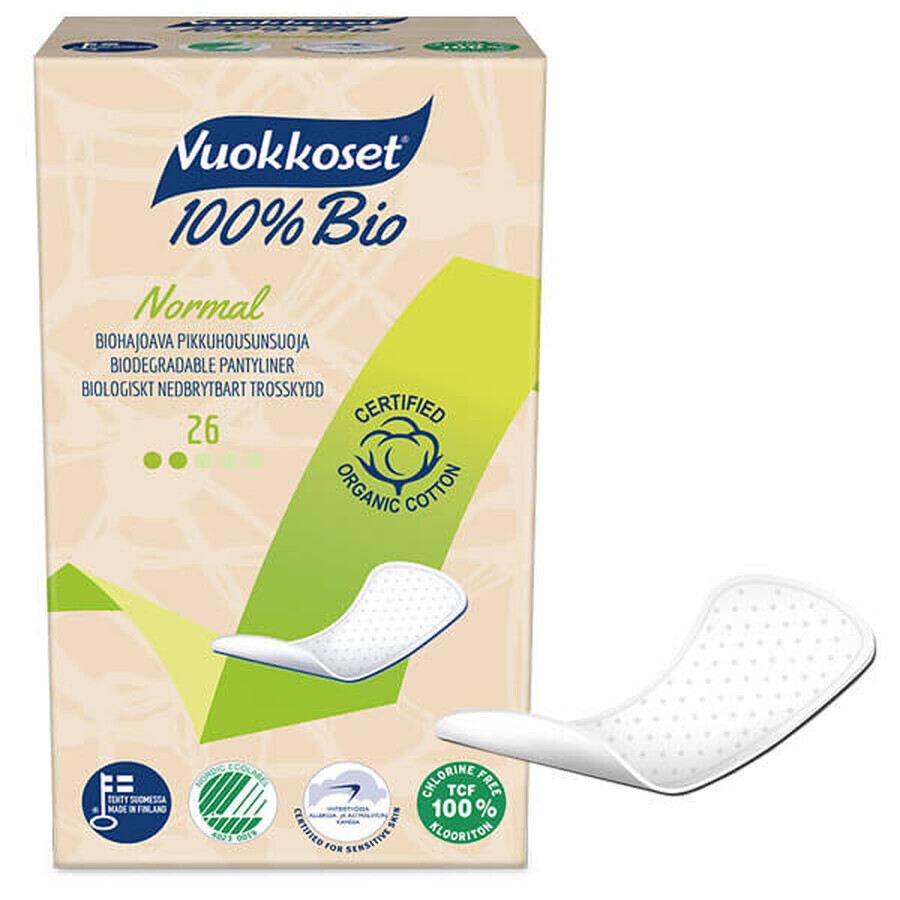 Vuokkoset, serviettes hygiéniques en coton biologique, 100% Bio, Normal, 26 pièces