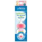 Dr Brown's Options+, ensemble biberon-tasse, biberon anti-colique, col large, 270 ml avec tétine, niveau 3 + embout buccal sans goutte, rose