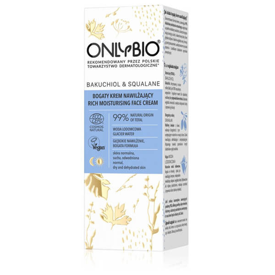 OnlyBio Bacuchiol &amp; Squalane, crème hydratante riche pour le visage, 50 ml