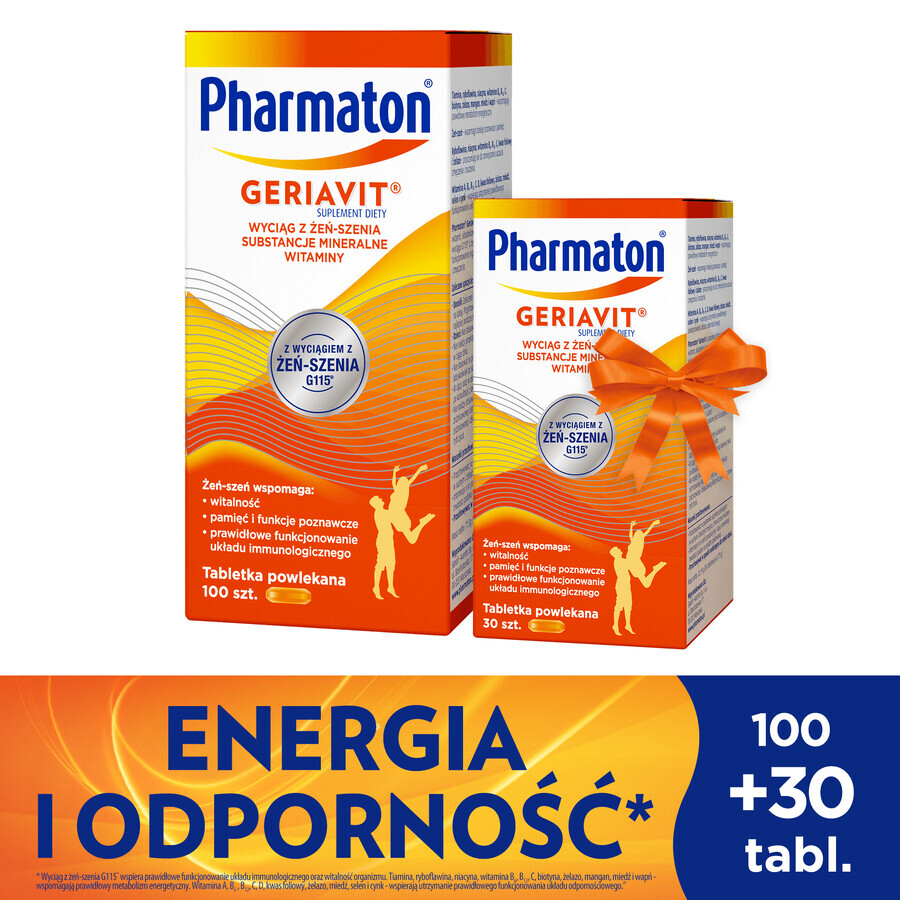 Pharmaton Geriavit set, 100 comprimés pelliculés + 30 comprimés en cadeau