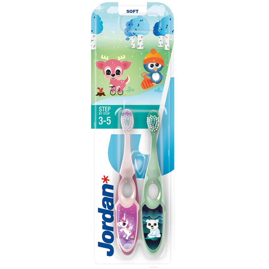 Jordan Step by Step, Brosse à dents pour enfants, 3-5 ans, souple, 2 pièces