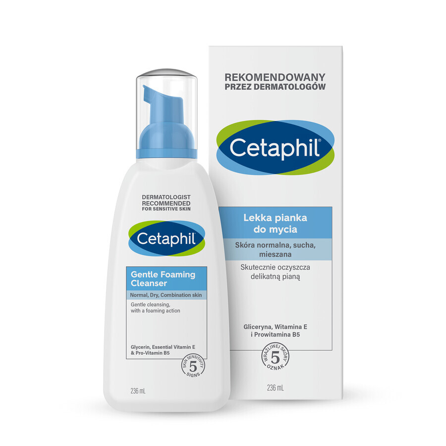 Cetaphil, mousse nettoyante légère pour le visage, peaux normales, sèches et mixtes, 236 ml