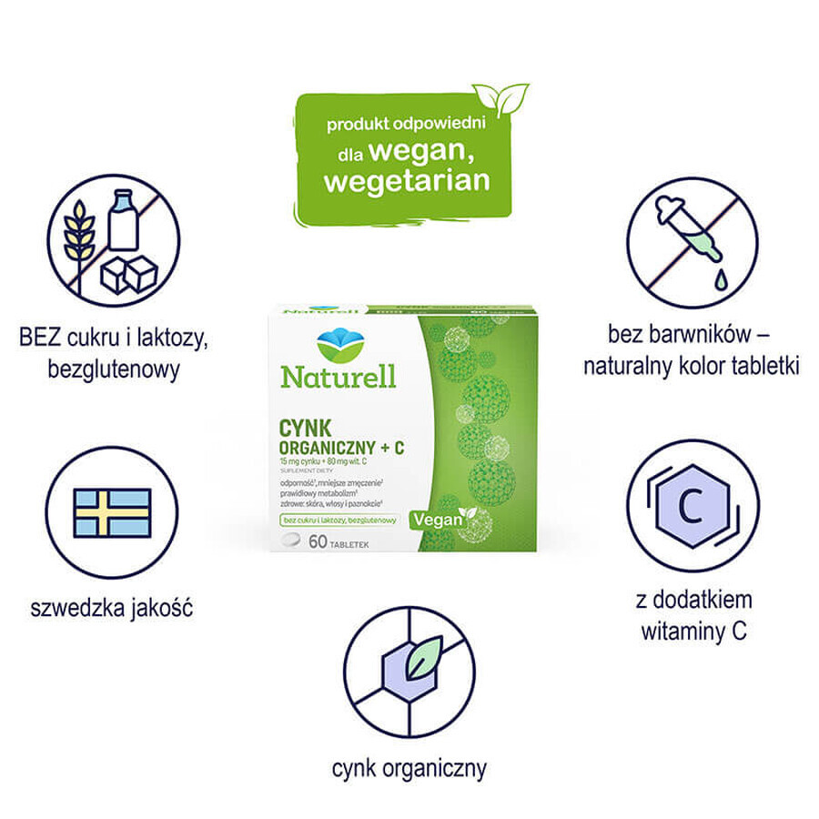 Naturell Organic Zinc + C, 60 comprimés + 40 comprimés gratuits