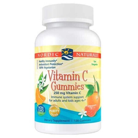 Nordic Naturals Vitamin C Gummies, bonbons pour enfants à partir de 4 ans, goût mandarine, 120 pièces