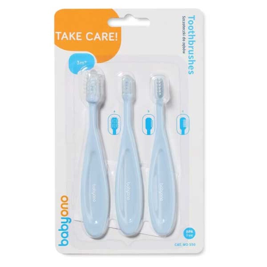 BabyOno, brosses à dents pour bébés et enfants, 550/02, bleu, 3 pièces