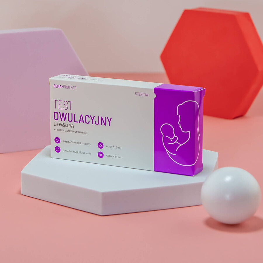 SEMA Protect, test d'ovulation LH en bandelette, sensible 25 mIU/ml, 5 unités