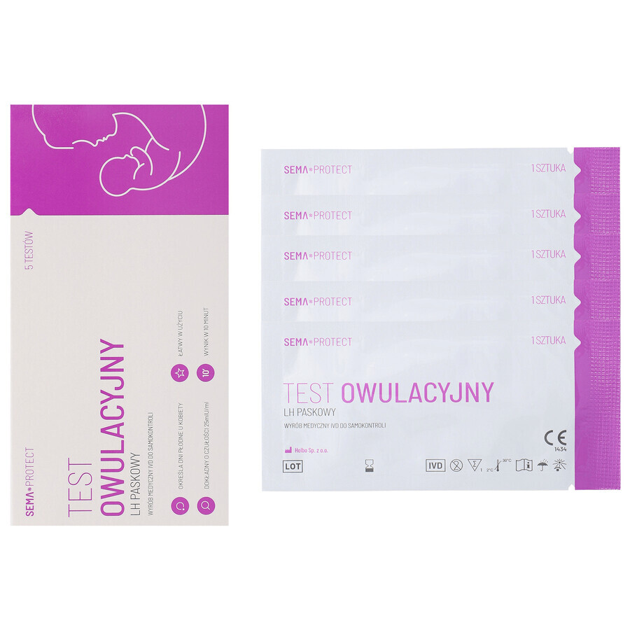 SEMA Protect, test d'ovulation LH en bandelette, sensible 25 mIU/ml, 5 unités