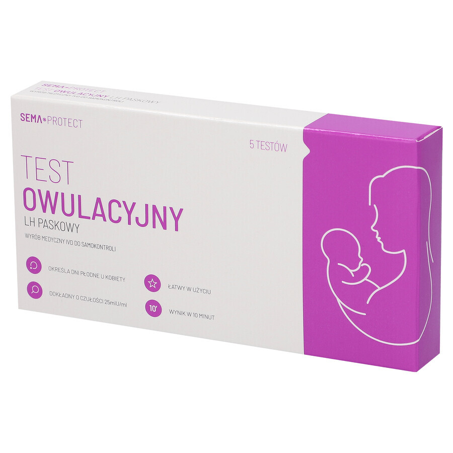 SEMA Protect, test d'ovulation LH en bandelette, sensible 25 mIU/ml, 5 unités