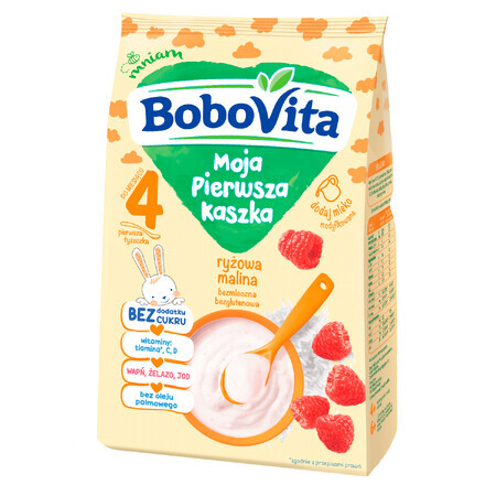 BoboVita Moja Pierwsza Kaszka ryżowa, framboise, sans produits laitiers, sans gluten, sans sucre ajouté, 180 g