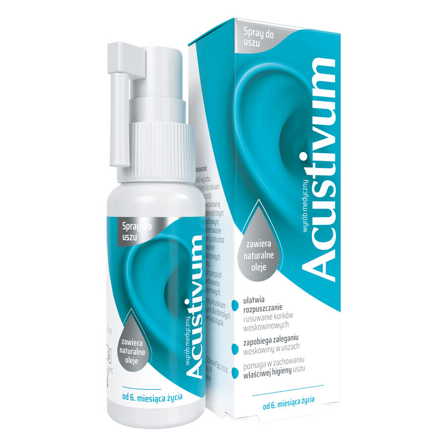 Acustivum, spray pour l'hygiène des oreilles, pour les enfants à partir de 6 mois et les adultes, 20 ml