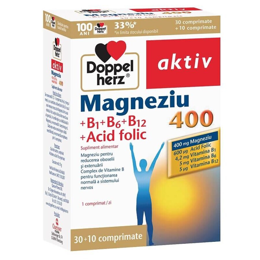 Magnesio 400 mg+ Vit B1+B6+B12+ Acido folico Doppelherz 30+ 10 cpr