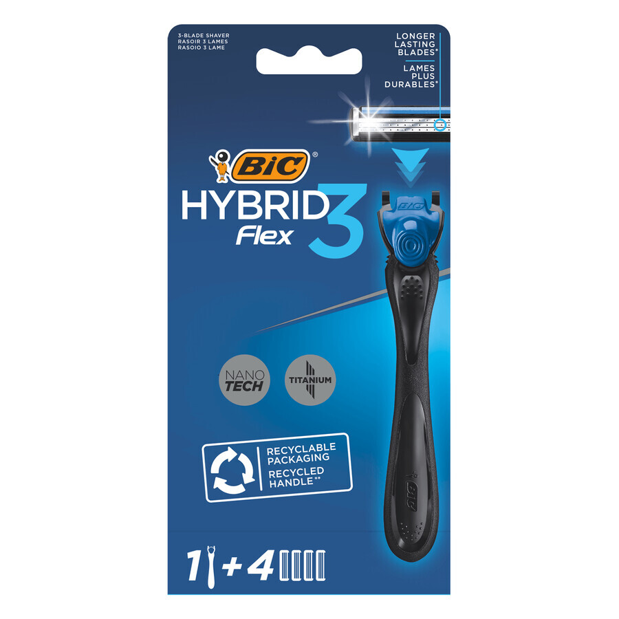 BIC Flex 3 Hybrid, rasoir, manche + 4 recharges