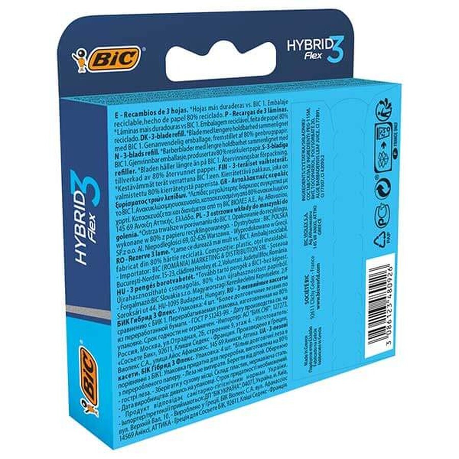 BIC Flex 3 Hybrid, recharges interchangeables, 4 pièces