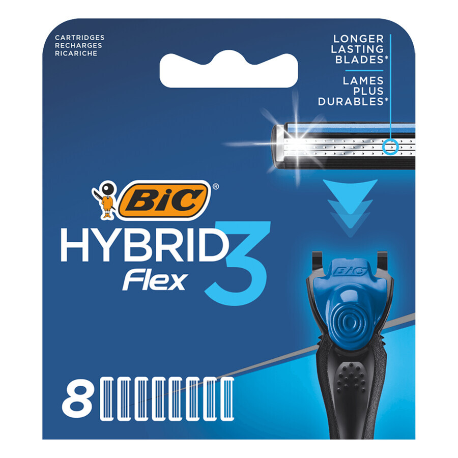 BIC Flex 3 Hybrid, recharges interchangeables, 8 pièces