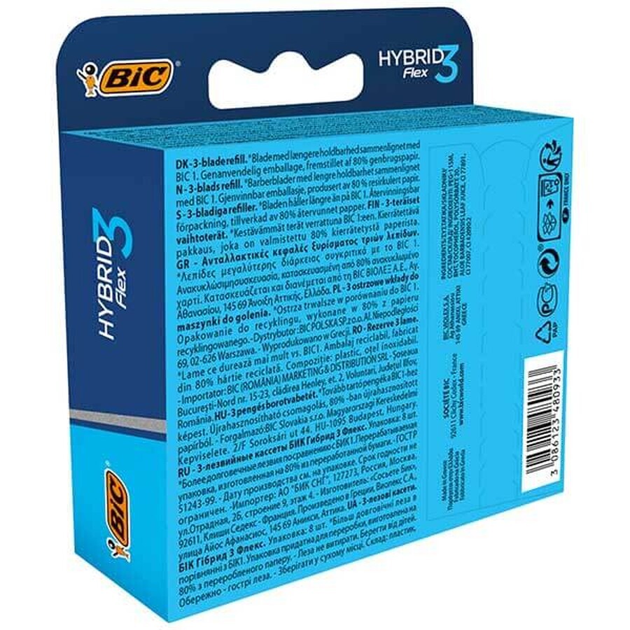 BIC Flex 3 Hybrid, recharges interchangeables, 8 pièces