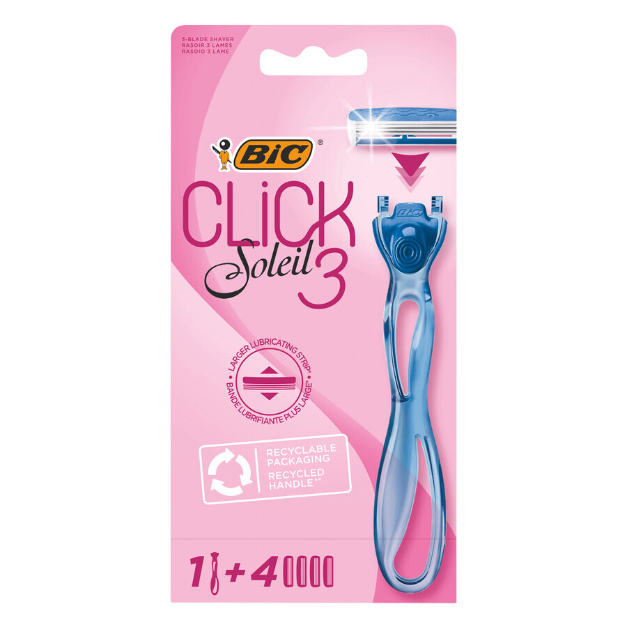 BIC Soleil Click 3, rasoir pour femmes, manche + 4 recharges