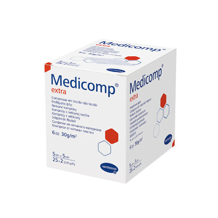 Medicomp Extra, comprese sterile, nețesute, 6 straturi, 30 g/m2, 5 cm x 5 cm, 50 buc.