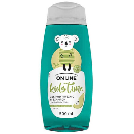 On Line Kids Time 2 in 1 shower gel and shampoo with pear flavor, over 3 years, 500 ml