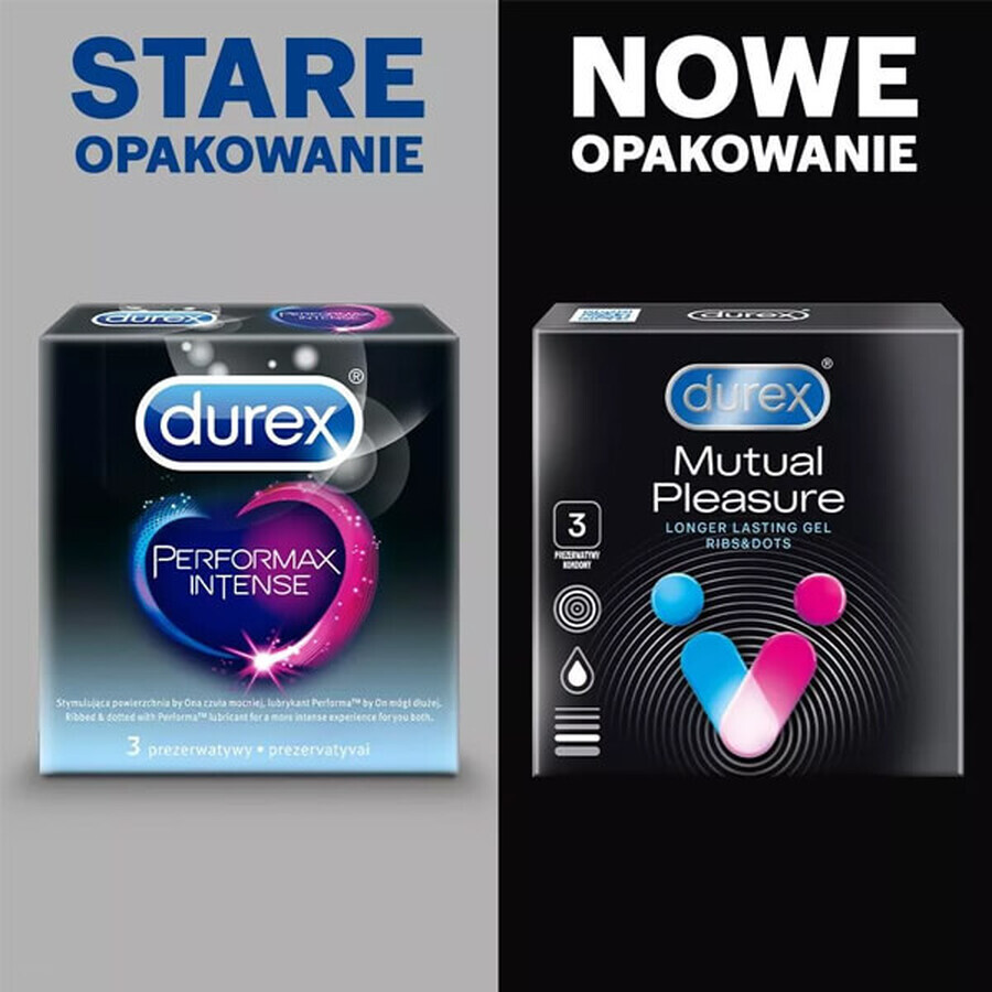 Durex Mutual Pleasure, Kondome mit Gleitmittel für den Geschlechtsverkehr, gerippt mit Paspel, 3 Stück