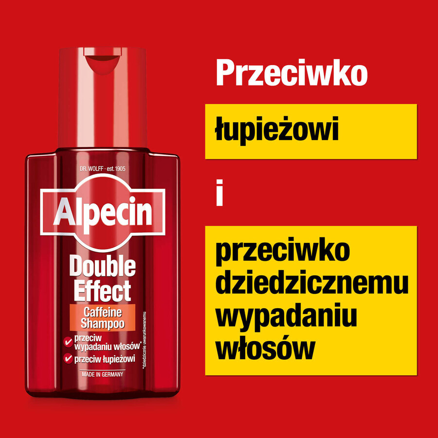 Alpecin Double Efect, shampooing à la caféine contre la chute des cheveux et contre les pellicules, 200 ml