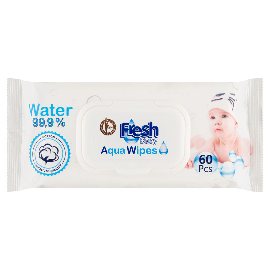 Aqua Wipes Fresh Baby, wet wipes, cotton, 60 pieces