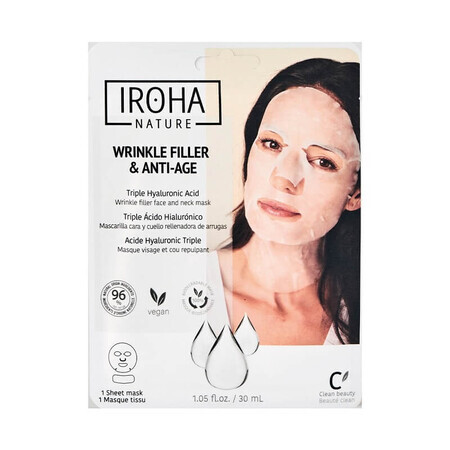Masque anti-âge à l'acide hyaluronique pour le visage et le cou, 30 ml, Iroha