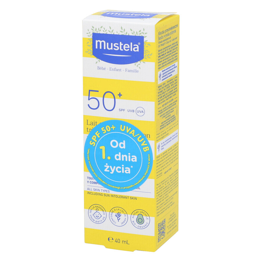 Mustela Sun set, Baby on the go - peau sèche, lait solaire, SPF 50, 40 ml + huile de massage, 100 ml