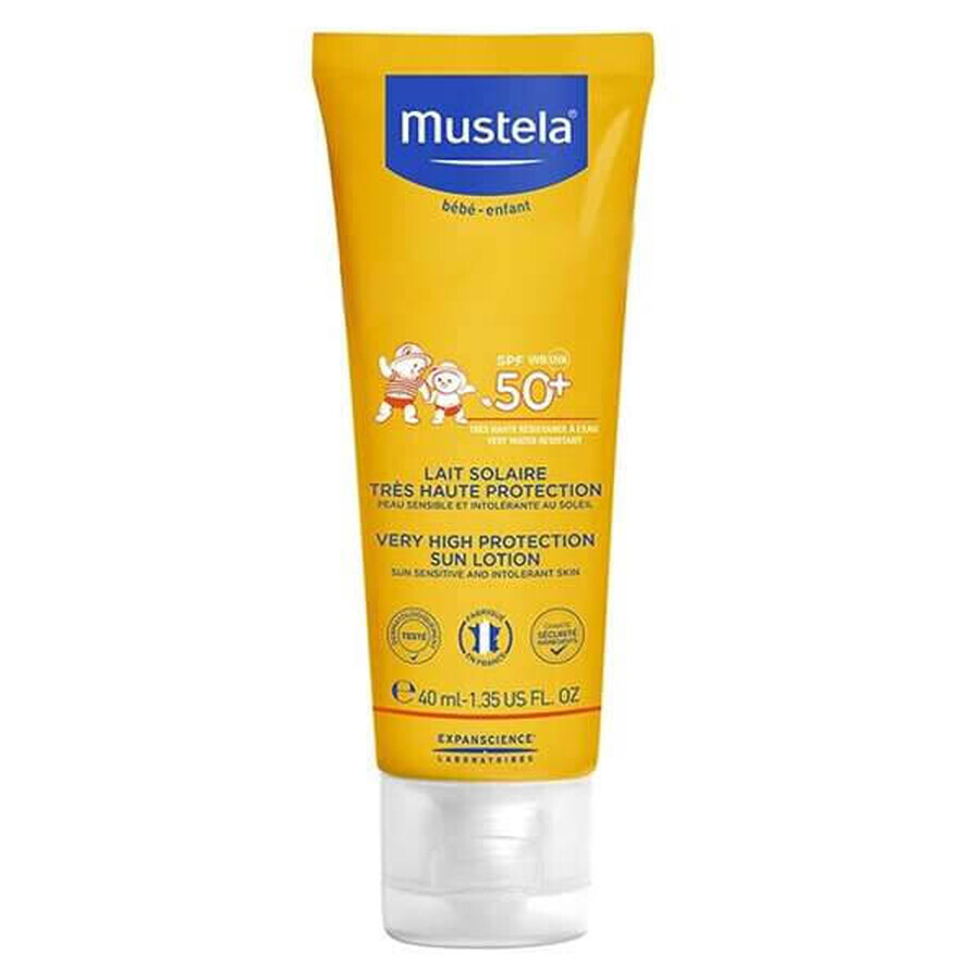 Mustela Sun Set, Baby on the go - piel con tendencia atópica, loción de protección solar, SPF 50, 40 ml + Stelatopia, crema facial, 40 ml