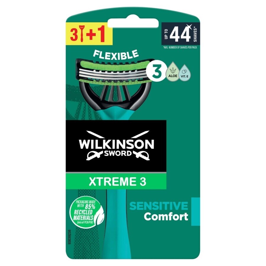 Wilkinson Sword Xtreme3 Sensitive, rasoirs jetables, 4 pièces