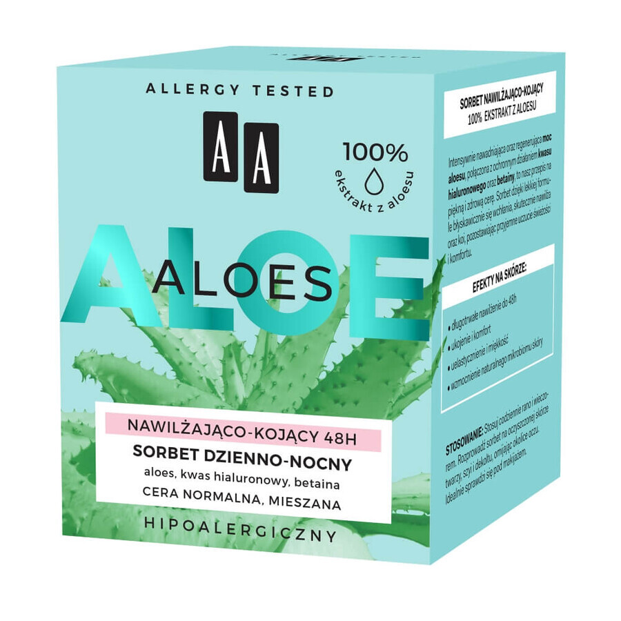 AA Aloe vera, sorbete de día y de noche, hidratante y calmante, 50 ml