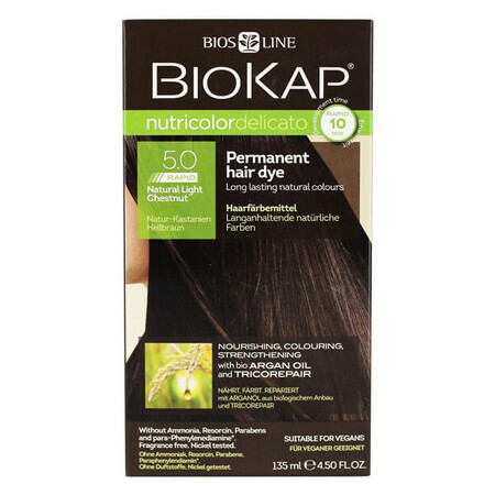 Biokap Nutricolor Delicato Rapid, haarkleur, 5.0 licht natuurlijk kastanje, 135 ml