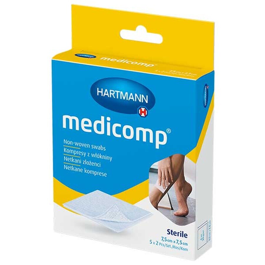 Medicomp, compresses stériles non tissées, 4 couches, 7,5 cm x 7,5 cm, 5 x 2 pcs.