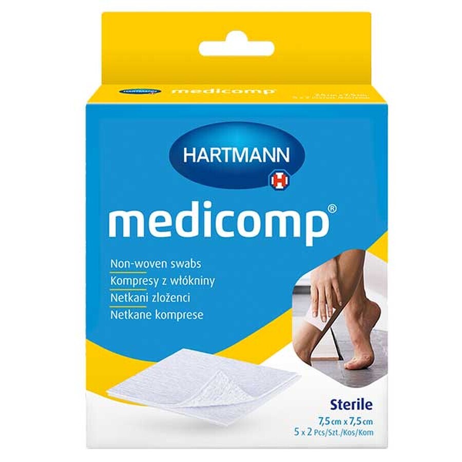 Medicomp, compresses stériles non tissées, 4 couches, 7,5 cm x 7,5 cm, 5 x 2 pcs.