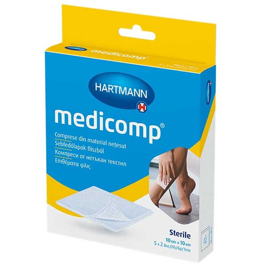 Medicomp, compresses stériles en non-tissé, 4 couches, 10 cm x 10 cm, 5 x 2 pcs.