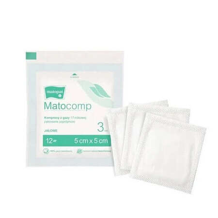 Matopat Matocomp, compresses stériles, 100% coton, 17 fils, 12 couches, 5 cm x 5 cm, 3 pièces