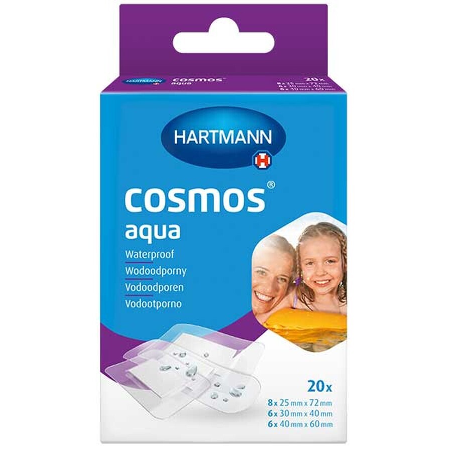 Cosmos Aqua, tiritas impermeables con apósito, 20 unidades